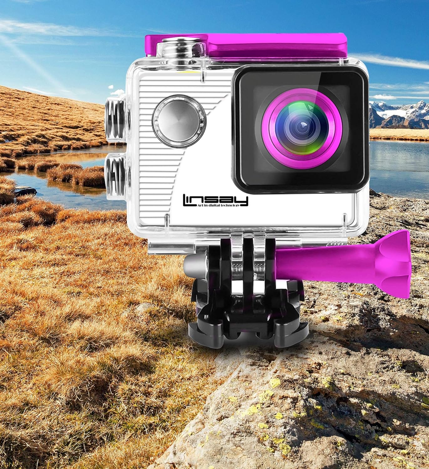 LINSAY Funny Kids Pink Action Camera Sport Outdoor Activities HD Video and Photos Micro SD Card Slot up to 32GB