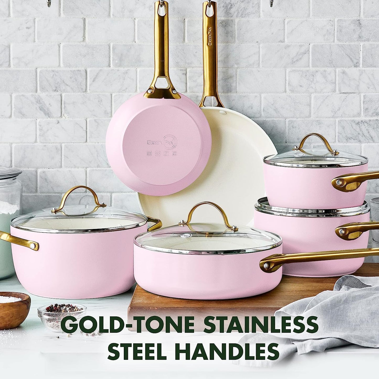 GreenPan Reserve 10-Piece Hard Anodized Aluminum Ceramic Nonstick Cookware Pots and Pans Set in Pink