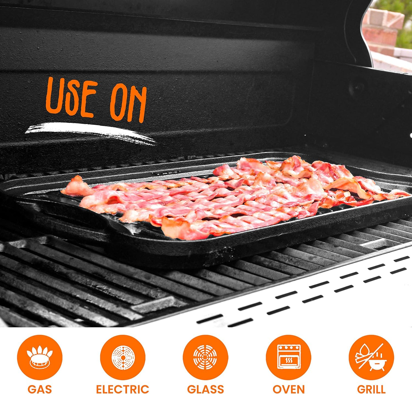 NutriChef 19.96 in. Kitchen Flat Grill Plate Pan Reversible Cast Iron Griddle Classic Flat Grill Pan Design with Scraper