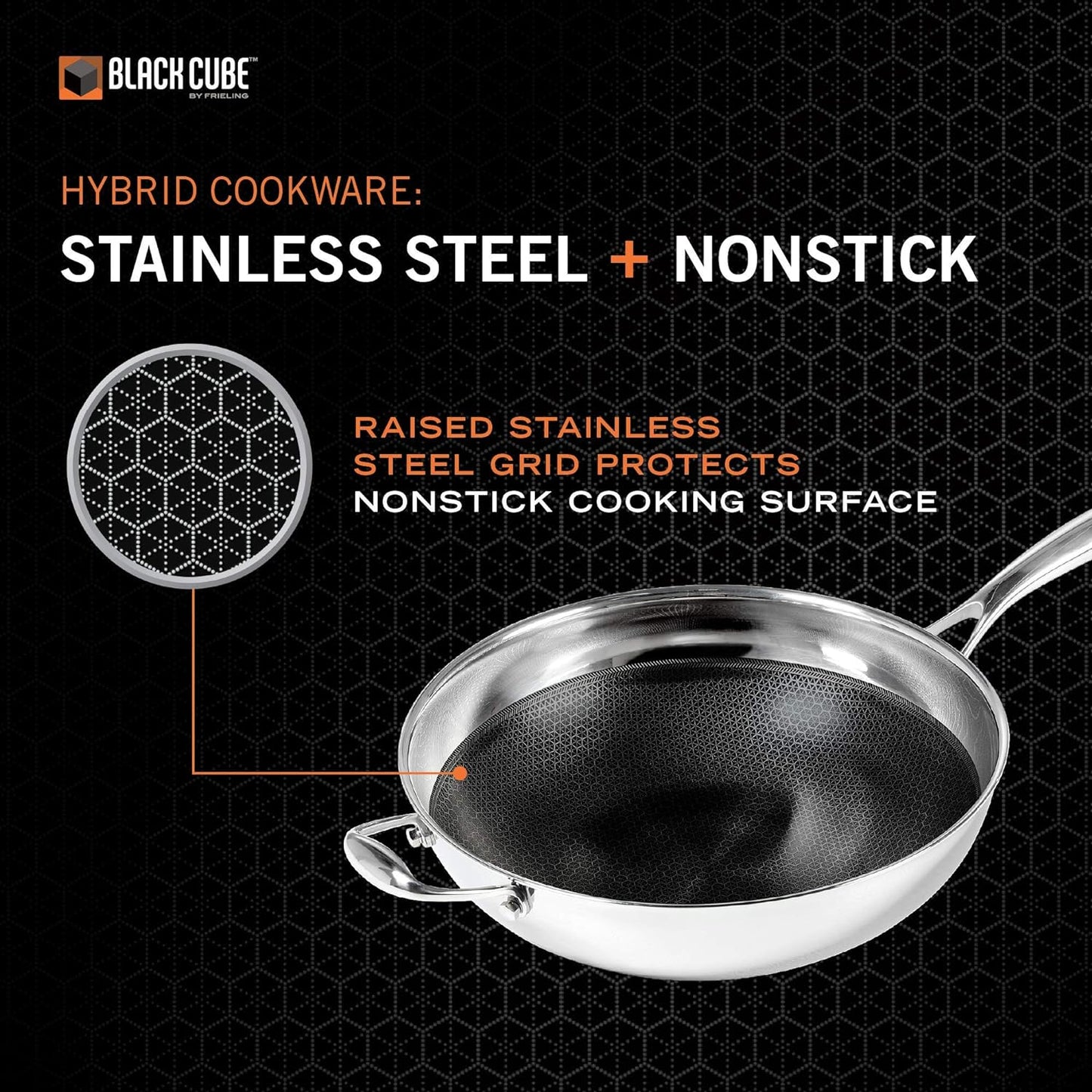 Black Cube 12.5 in. Hybrid Quick Release Wok in Stainless Steel