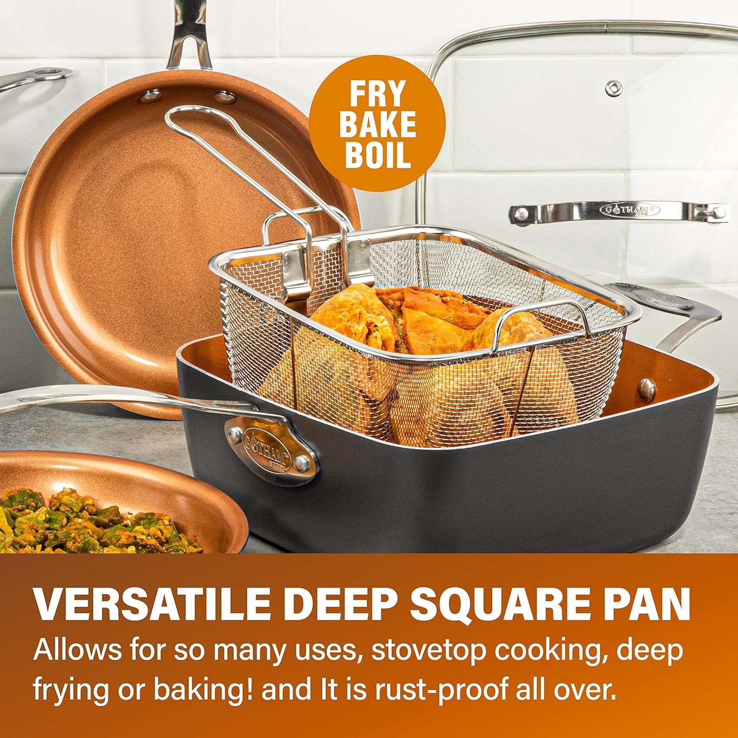 Gotham Steel 9.5 in. Aluminum Ti-Ceramic Non-Stick Deep Square Fry Pan Set (4-Piece )