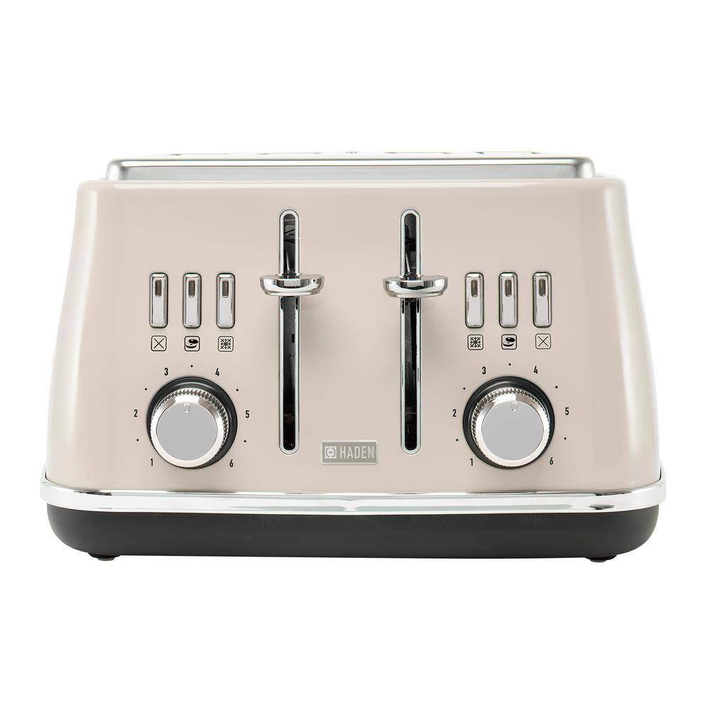 HADEN Cotswold 1500-Watt 4-Slice Wide Slot Putty Retro Toaster with Removable Crumb Tray and Adjustable Settings