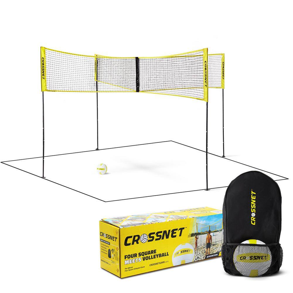 CROSSNET 4 Square Volleyball Net and Game Set with Carrying Backpack and Ball