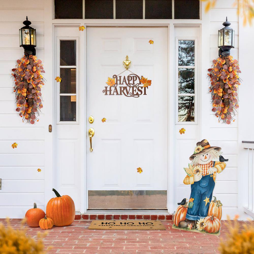 Glitzhome 30 in. H Fall Wooden Painted Scarecrow Porch Decor