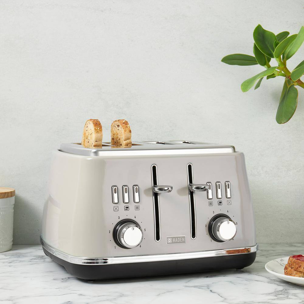 HADEN Cotswold 1500-Watt 4-Slice Wide Slot Putty Retro Toaster with Removable Crumb Tray and Adjustable Settings