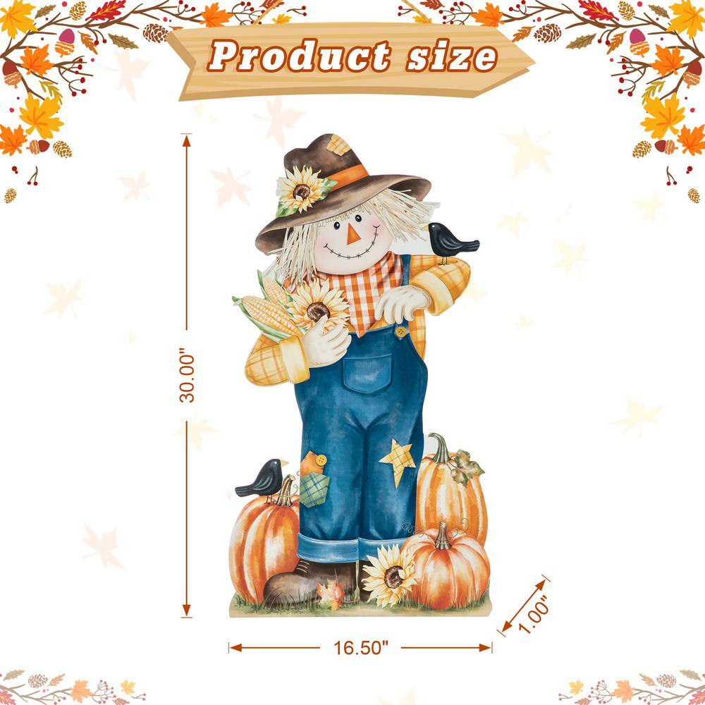 Glitzhome 30 in. H Fall Wooden Painted Scarecrow Porch Decor