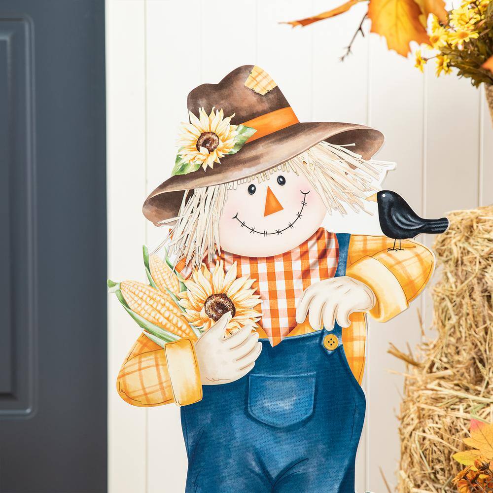 Glitzhome 30 in. H Fall Wooden Painted Scarecrow Porch Decor