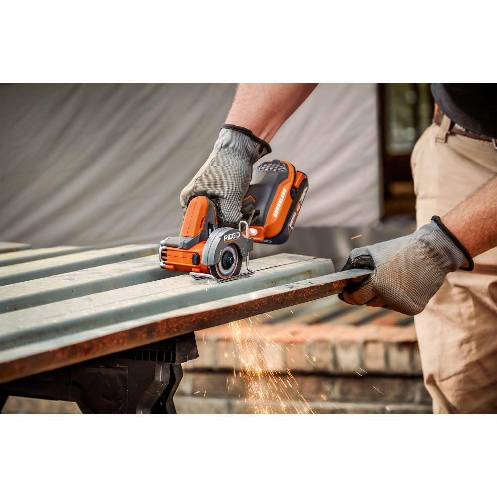 RIDGID 18V SubCompact Brushless Cordless 3 in. Multi-Material Saw (Tool Only) with (9) Cutting Wheels