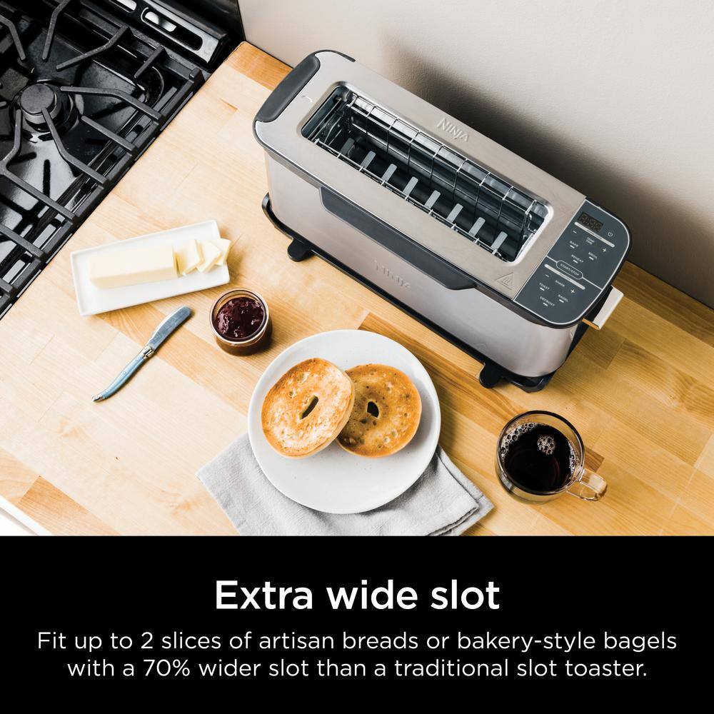 NINJA Foodi 2-in-1 Flip Toaster, 2-Slice Toaster, Compact Toaster Oven, Snack Maker, Reheat, Defrost, Stainless Steel, ST101