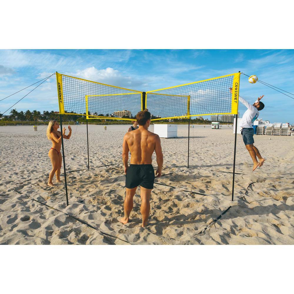 CROSSNET 4 Square Volleyball Net and Game Set with Carrying Backpack and Ball