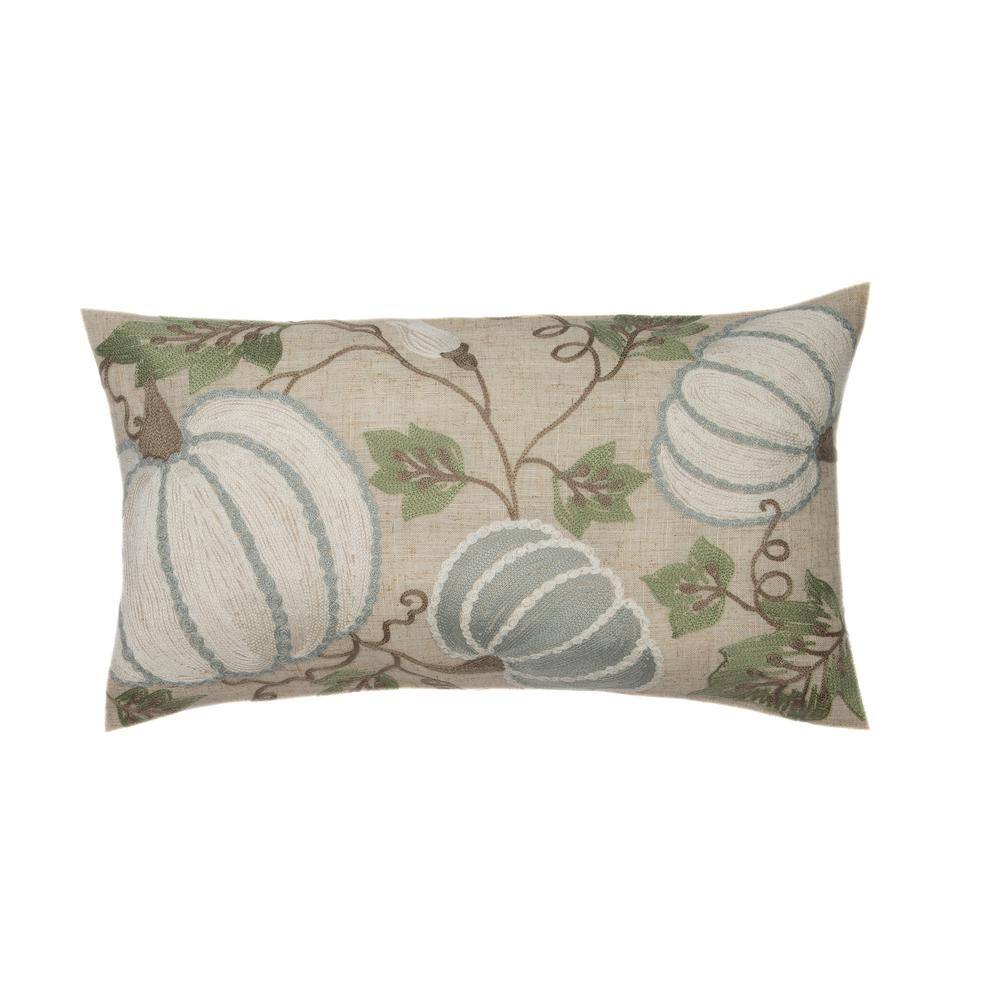 Manor Luxe 12 in. x 20 in. Harvest Pumpkins And Vines Crewel Embroidered Fall Pillow