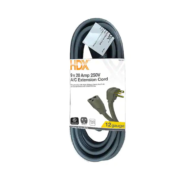 HDX 9 ft. 12/3 20 Amp 250-Volt Air Conditioner Extension Cord, Grey