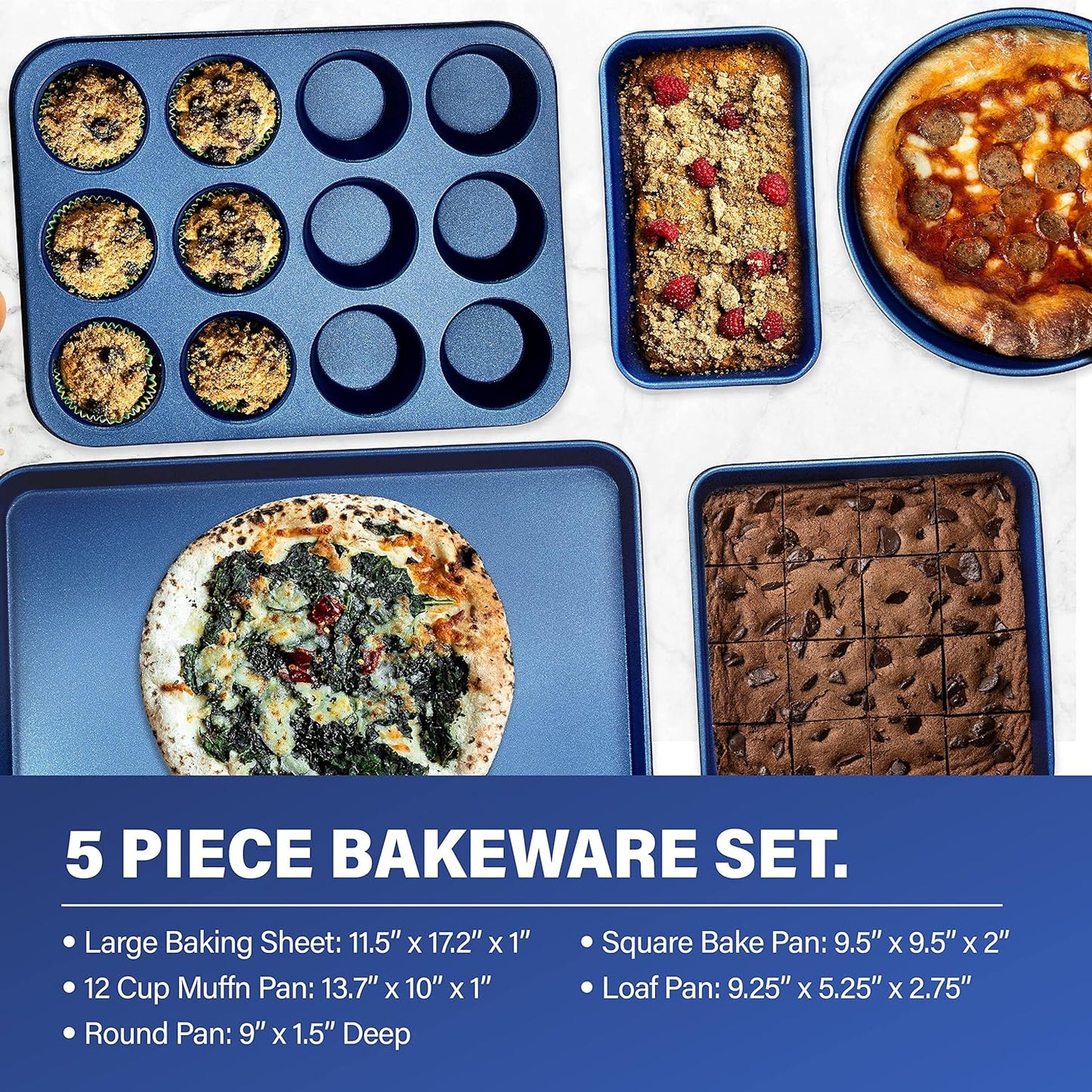 GRANITESTONE Pro Classic Blue 5-Piece Titanium and Diamond Infused Non-Stick Bakeware Set