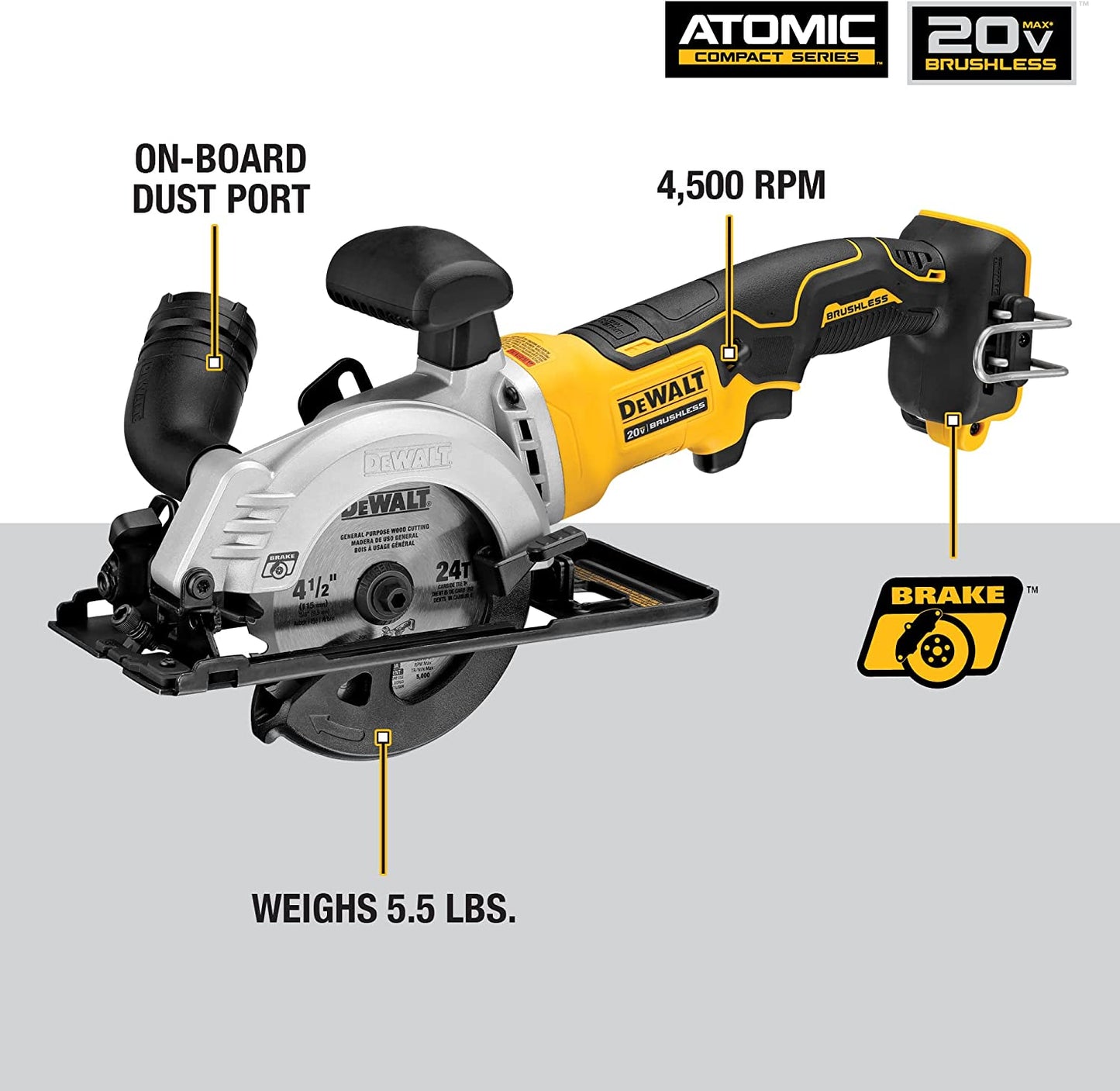 DEWALT  ATOMIC 20V MAX Cordless Brushless 4-1/2 in. Circular Saw (Tool Only)