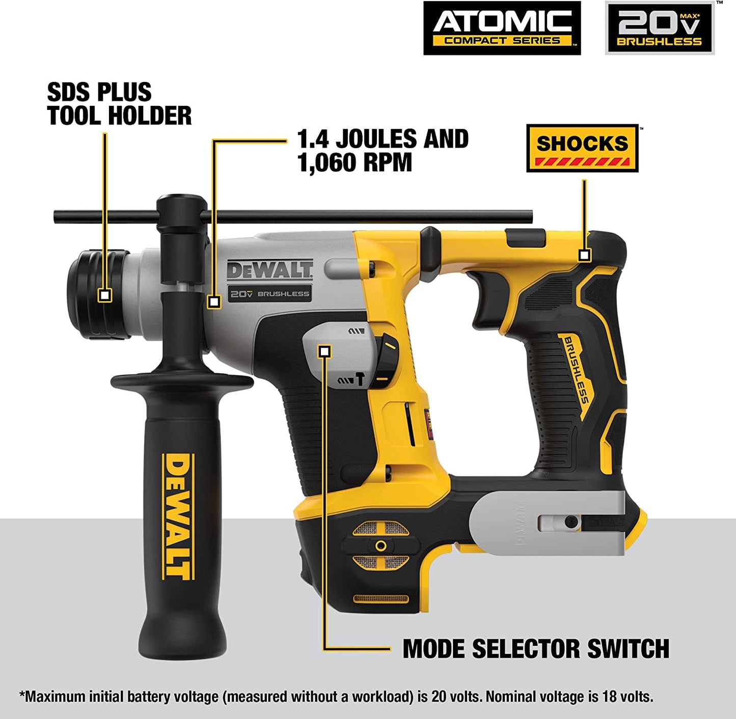 DEWALT  ATOMIC 20V MAX Cordless Brushless Ultra-Compact 5/8 in. SDS Plus Hammer Drill (Tool Only)