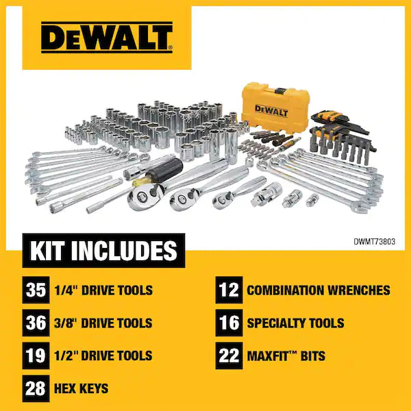 DEWALT  1/4 in., 3/8 in. and ½ in. Drive Polished Chrome Mechanics Tool Set (168-Piece)