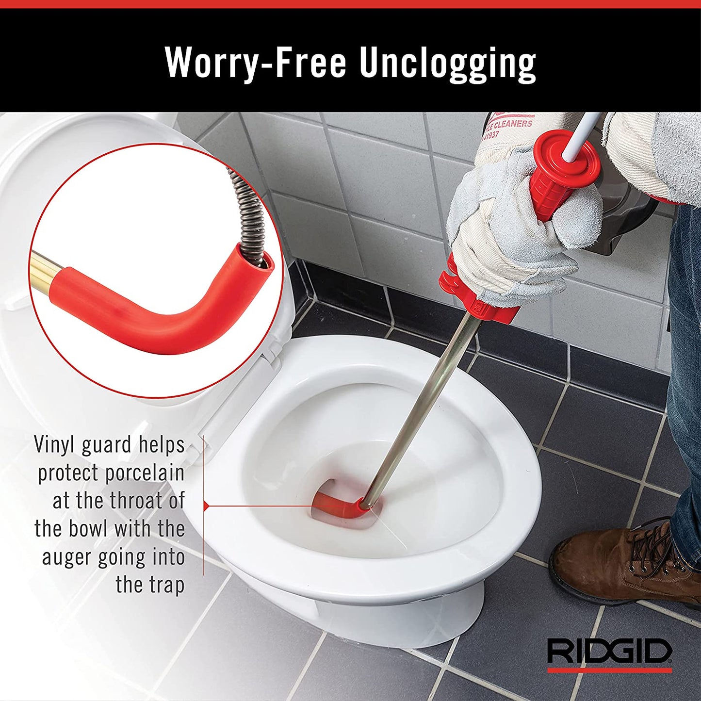 RIDGID  K-3 Ultra Flexible Toilet Auger with Unclogging 3 ft. Snake and Integrated Bulb Head, Plumbing Toilet Snake for Drain