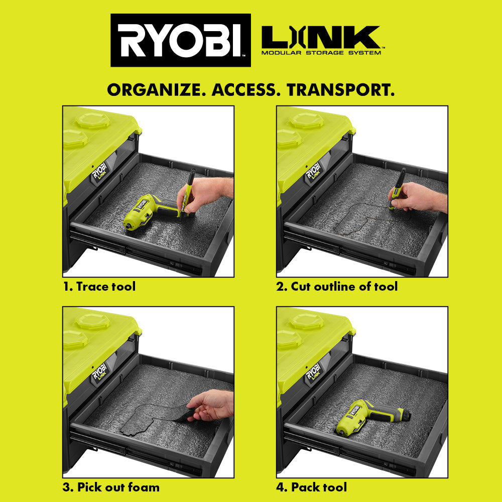 RYOBI LINK Drawer Tool Box Customizable Foam Insert