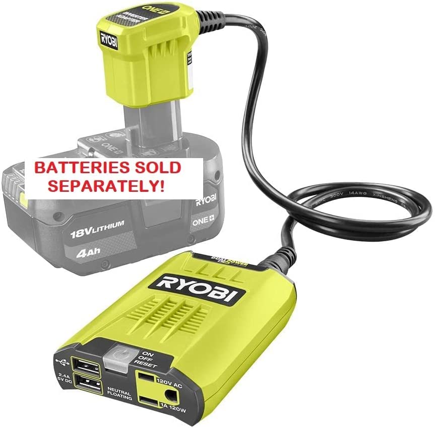 RYOBI ONE+ 18V 120-Watt 12V Automotive Power Inverter with Dual USB Ports