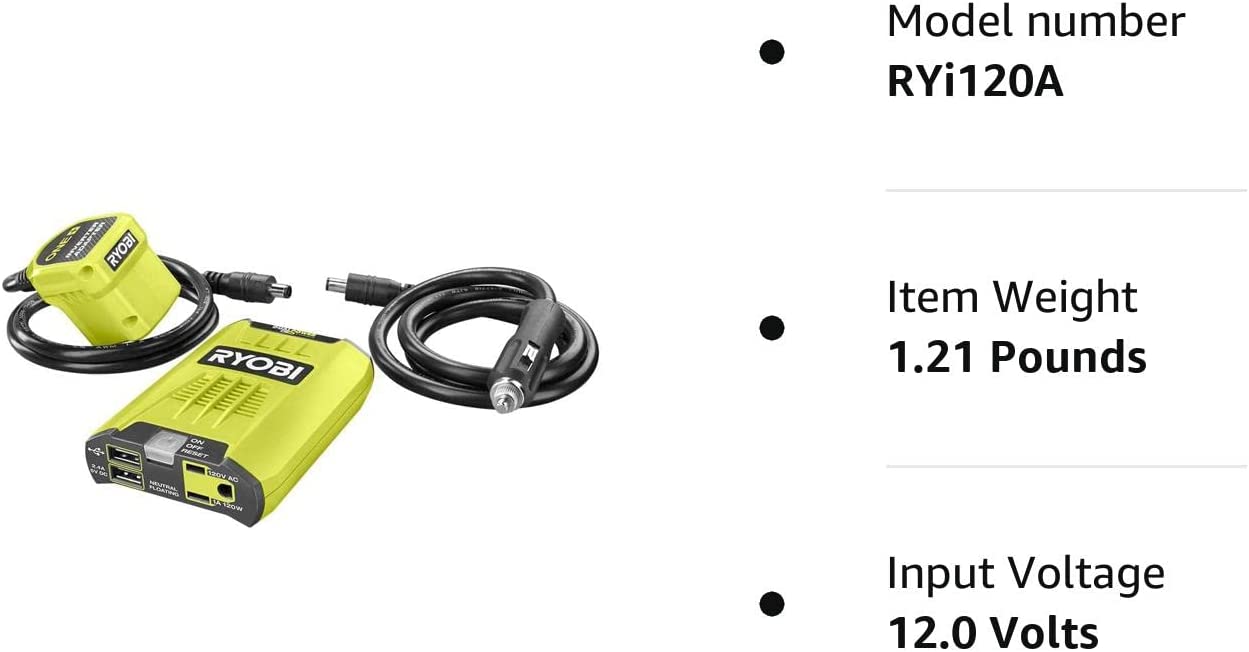 RYOBI ONE+ 18V 120-Watt 12V Automotive Power Inverter with Dual USB Ports