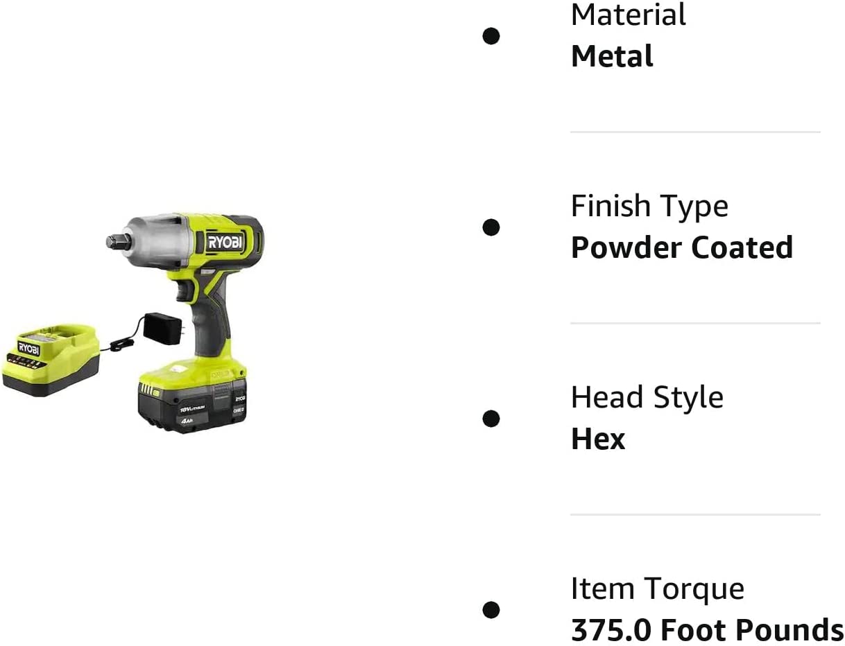 RYOBI ONE+ 18V Cordless 1/2 in. Impact Wrench Kit with 4.0 Ah Battery and Charger