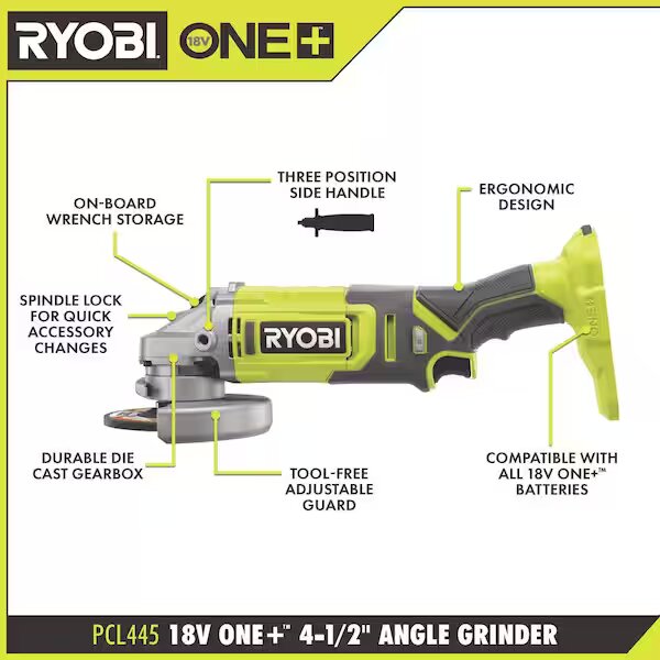 RYOBI  ONE+ 18V Cordless 4-1/2 in. Angle Grinder (Tool Only)