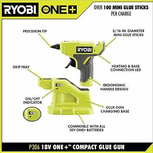 RYOBI ONE+ 18V Cordless Compact Glue Gun Kit with 1.5 Ah Battery and 18V Charger