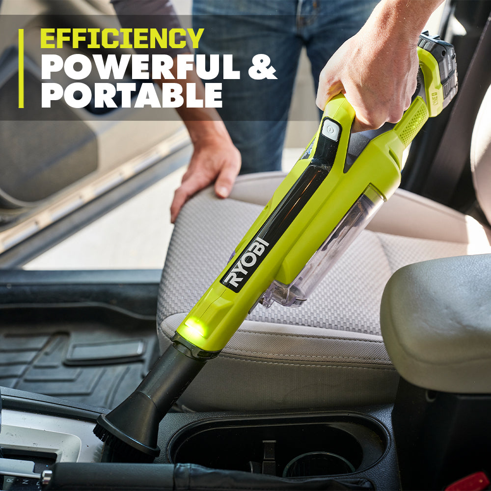 RYOBI ONE+ 18V Cordless Hand Vacuum with Powered Brush Kit with 2.0 Ah Battery and Charger