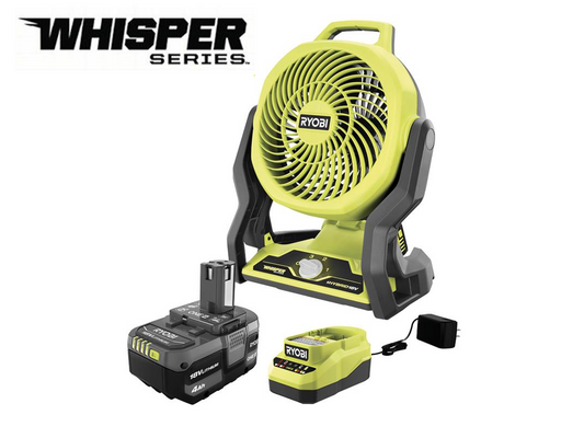 RYOBI ONE+ 18V Cordless Hybrid WHISPER SERIES 7-1/2 in. Fan Kit with 4.0 Ah Battery and Charger