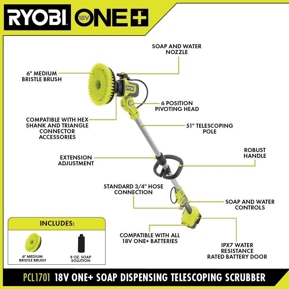 RYOBI ONE+ 18V Cordless Soap Dispensing Scrubber (Tool Only)