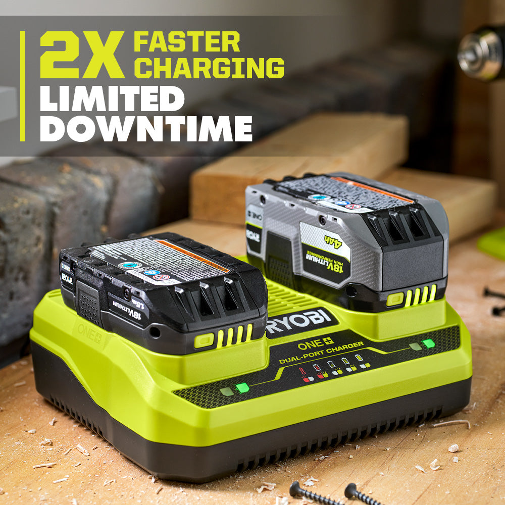 RYOBI ONE+ 18V Dual-Port Simultaneous Charger