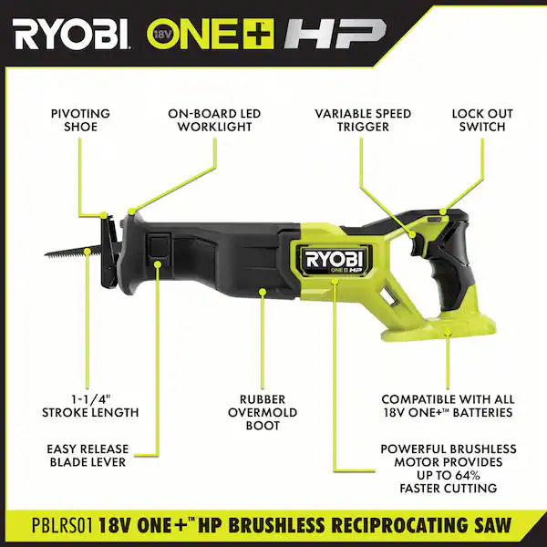 RYOBI  ONE+ HP 18V Brushless Cordless Reciprocating Saw (Tool Only)