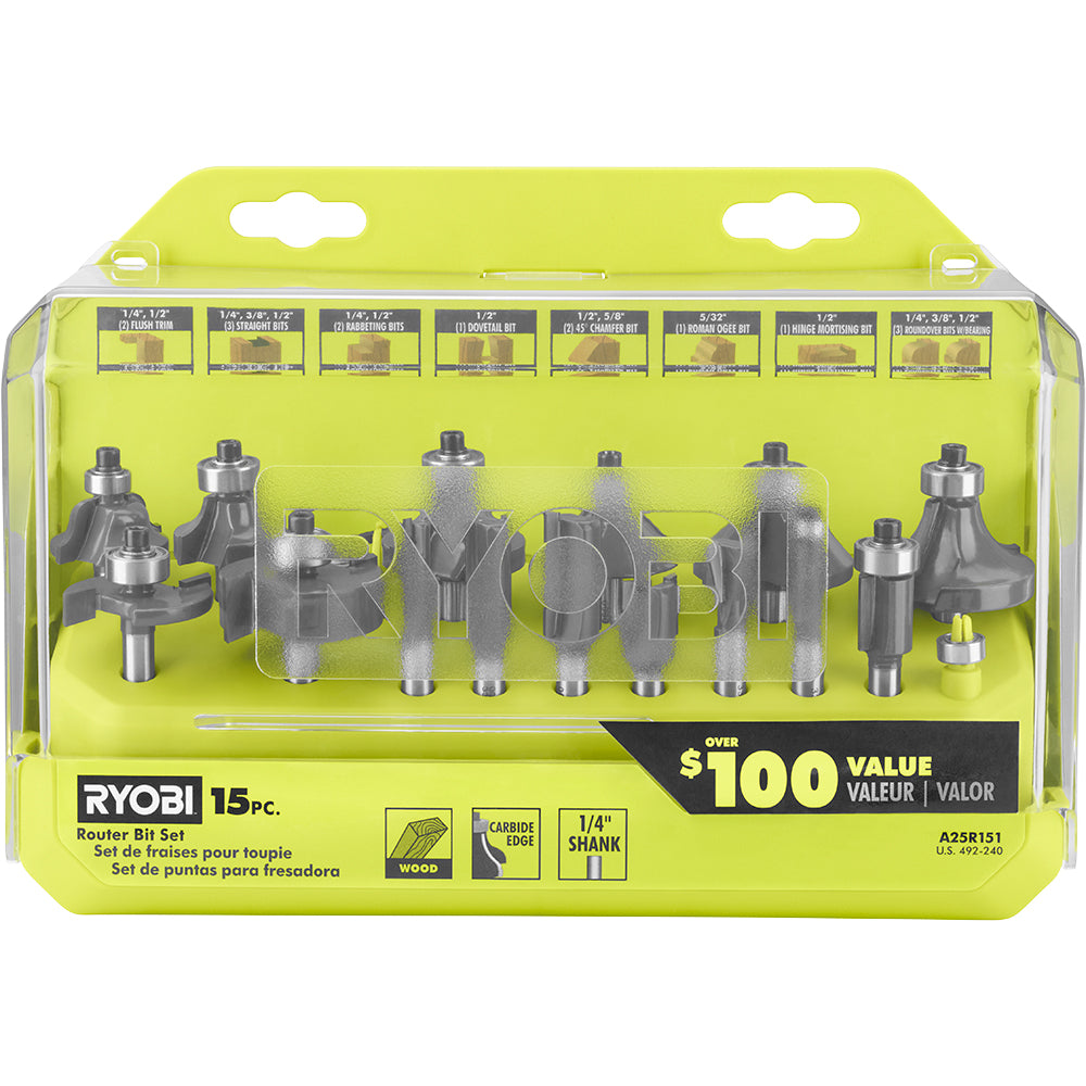 RYOBI  Shank Carbide Router Bit Set (15-Piece)