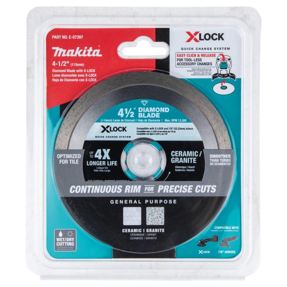 Makita  X-LOCK 4-1/2 in. Continuous Rim Diamond Blade for Ceramic and Granite Cutting