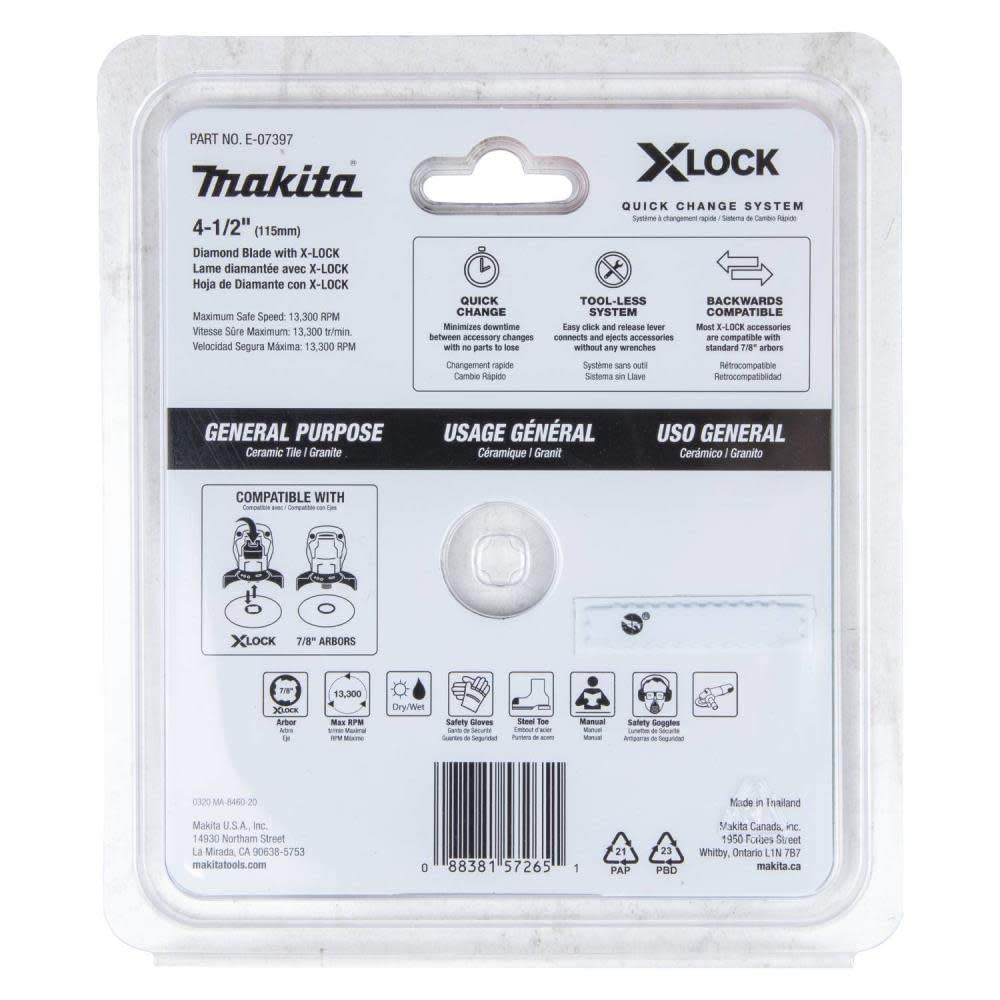 Makita  X-LOCK 4-1/2 in. Continuous Rim Diamond Blade for Ceramic and Granite Cutting