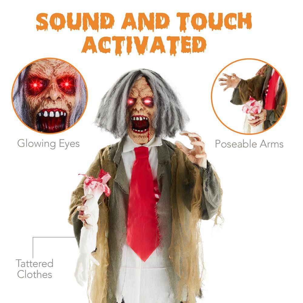 Best Choice Products Rotten Ronnie 5.5 ft. Sound and Touch Activated Animatronic Standing Zombie Scary Outdoor Halloween Decoration