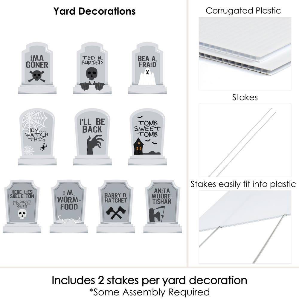 Big Dot of Happiness 10.25 in. H Funny Tombstones - Graveyard Halloween Lawn Decorations - Yard Stakes (10-Piece)