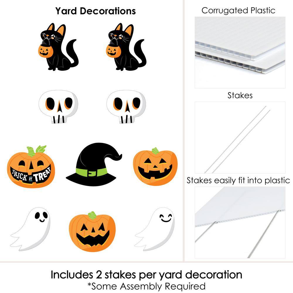 Big Dot of Happiness 7.75 in. H Jack-O'-Lantern Halloween - Black Cat Ghost Skull & Witch Hat Lawn Decor Outdoor Halloween Yard Stakes 10 Pc