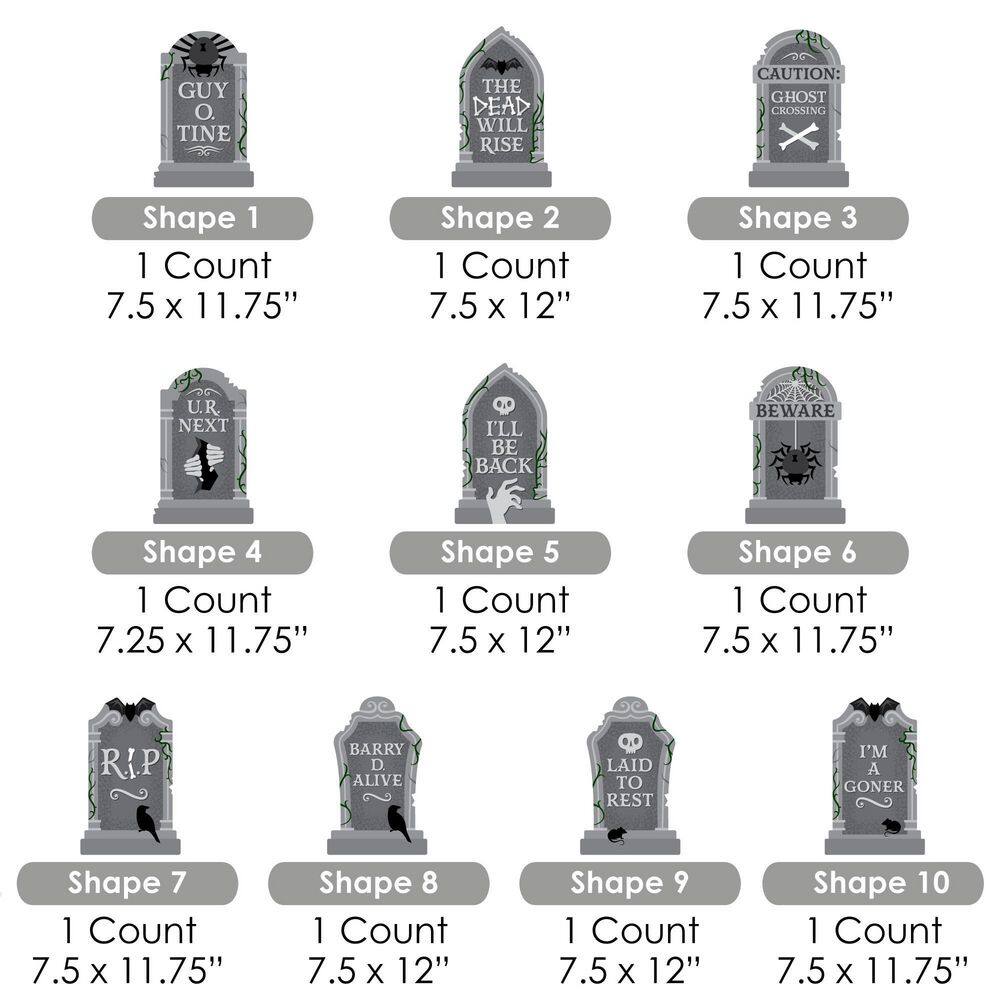 Big Dot of Happiness 11.75 in. H Creepy Cemetery - Lawn Decorations - Outdoor Spooky Halloween Tombstone Party Yard Stakes (10-Piece)