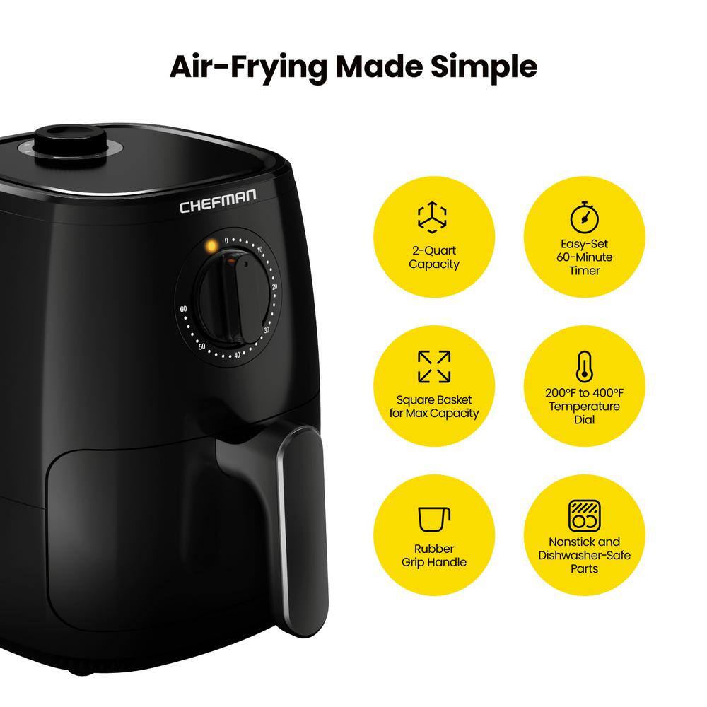 Chefman Countertop Air Fryer, 2 Qt. Black, Air Fryer, TurboFry with Adjustable Temp Control