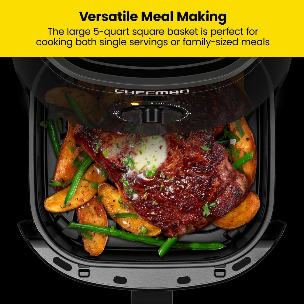 Chefman TurboFry 5 Qt. Air Fryer, Integrated 60-Min Timer for Healthy Cooking, Cook with 80% Less Oil, Adjustable Temperature