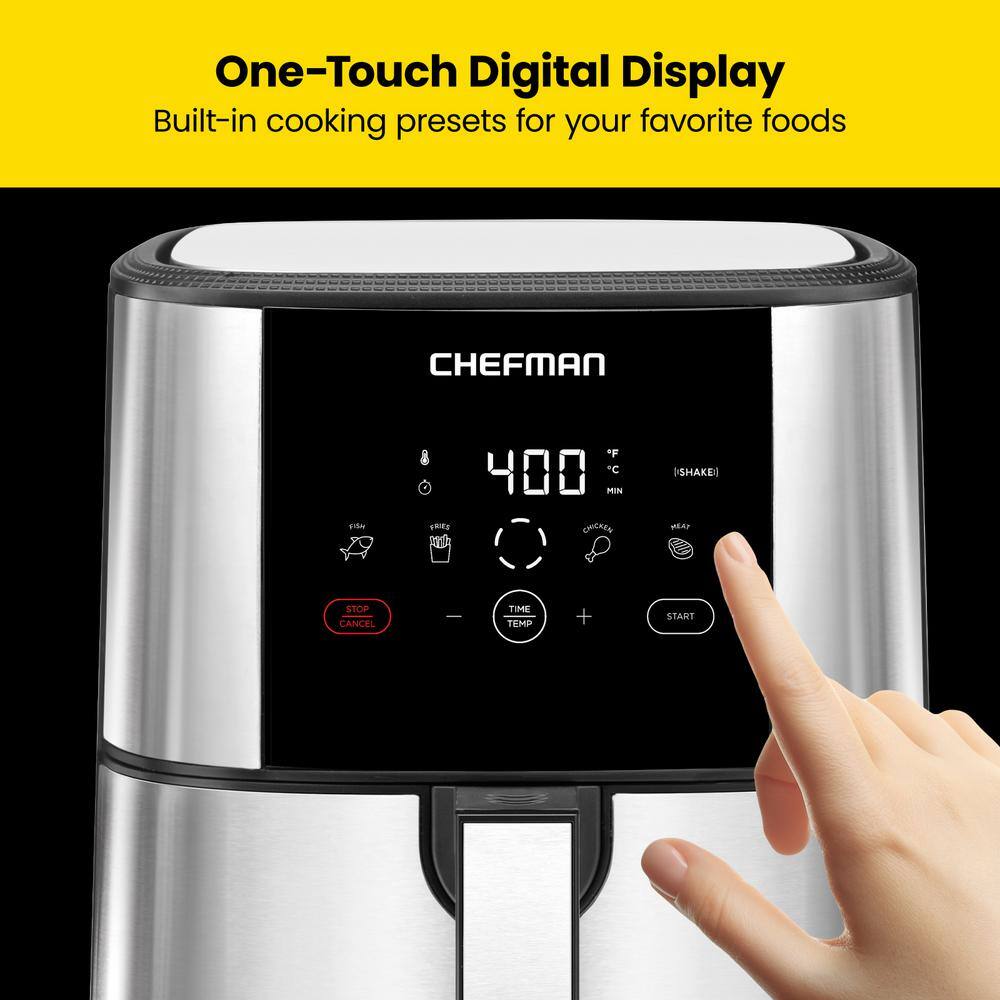 Chefman TurboTouch 5 Qt. Air Fryer, Stainless Steel Compact and Healthy Way To Cook Oil-Free, One-Touch Digital Controls