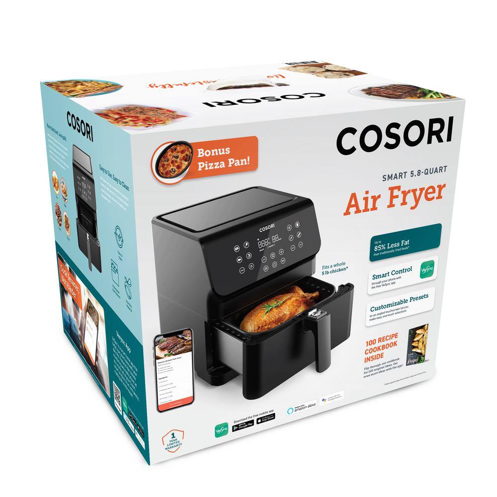 Cosori Pro XLS II Smart 5.8 qt. Black Digital Air Fryer with Pizza Pan