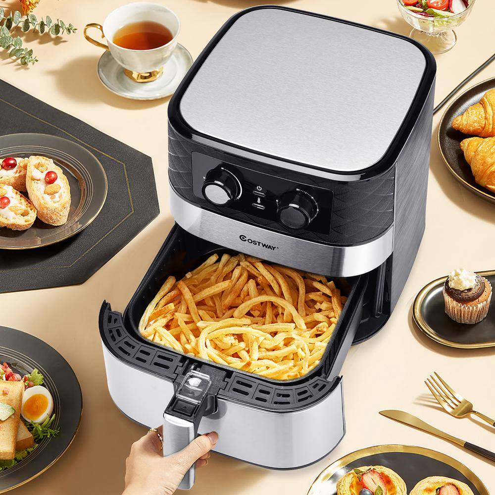 Costway  5.3 QT. Black Electric Hot Air Fryer 1700W Stainless steel Non-Stick Fry Basket