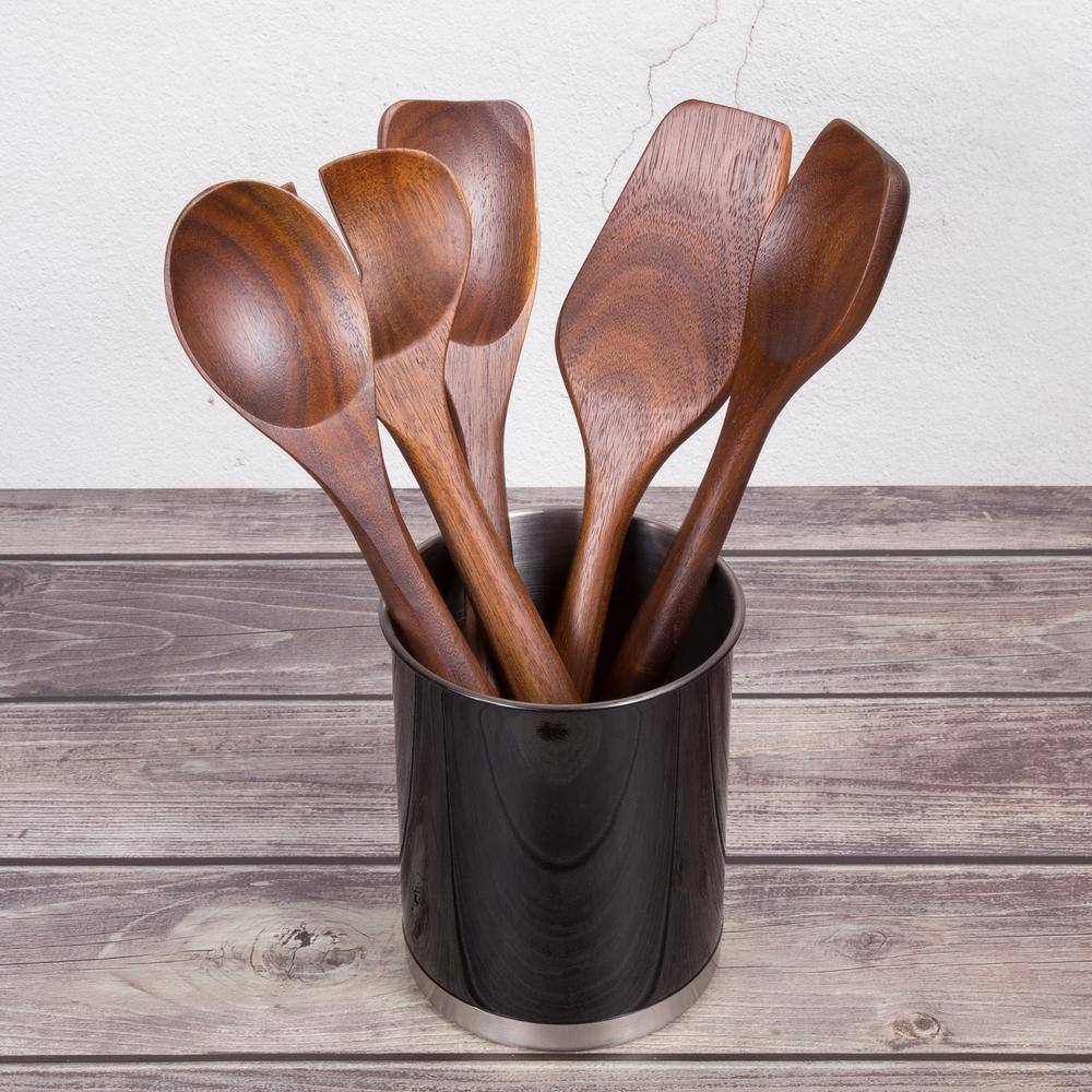 Creative Home Heavy Gauge Black 5 in. Dia. x 6-1/4 in. H Small Stainless Steel Tool Crock Utensil Flatware Holder