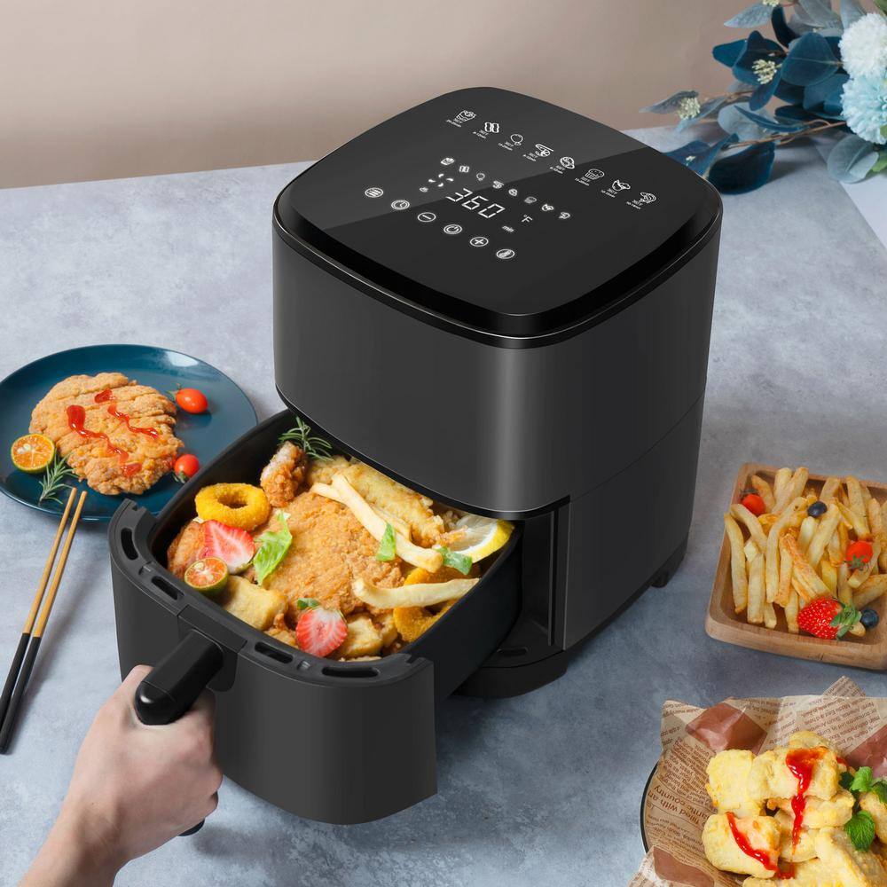 4 Qt. Black Air Fryer Oven, Space-saving Low-noise, Nonstick and Dishwasher Safe Basket, 8 In-App Recipes