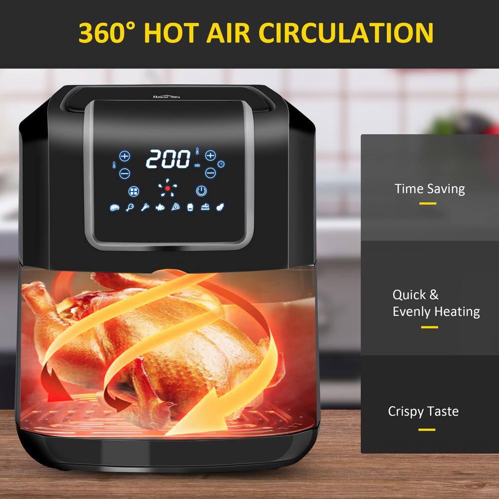 HOMCOM 1700-Watt 6.9 qt. Black Air Fryers Oven with Digital Display, 360° Air Circulation, Adjustable Temperature, Timer