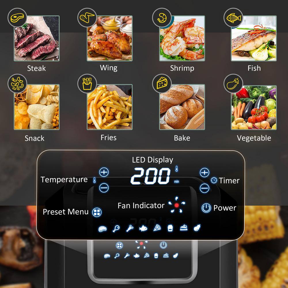 HOMCOM 1700-Watt 6.9 qt. Black Air Fryers Oven with Digital Display, 360° Air Circulation, Adjustable Temperature, Timer