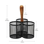 Mind Reader  Network Collection, 3-Compartment Utensil Caddy with Wooden Handle, Countertop Organizer, Metal Mesh, Black