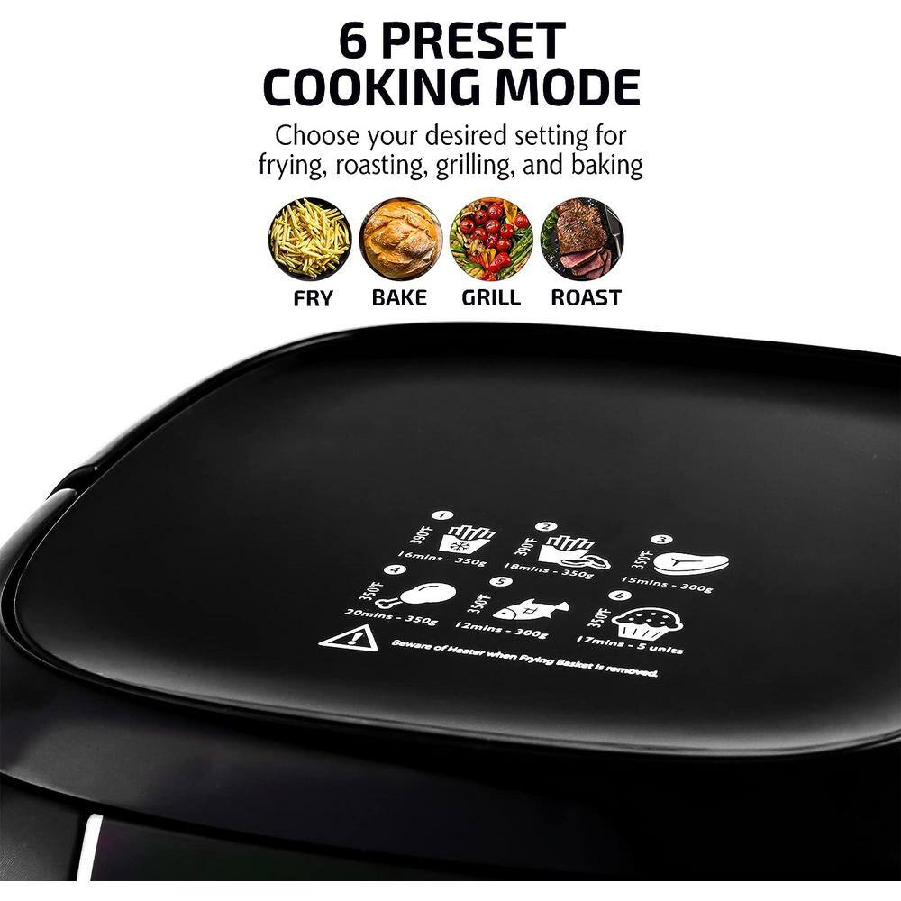 OVENTE 3.2 Qt. Black Air Fryer Grill Pan and Non-Stick Frying Basket Auto Shut-Off 6 Cooking Presets Touch Sensor